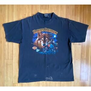 Vintage Harley Davidson Shirt XL Single Stitch The Lone Wolf Holoubek 1989 Faded